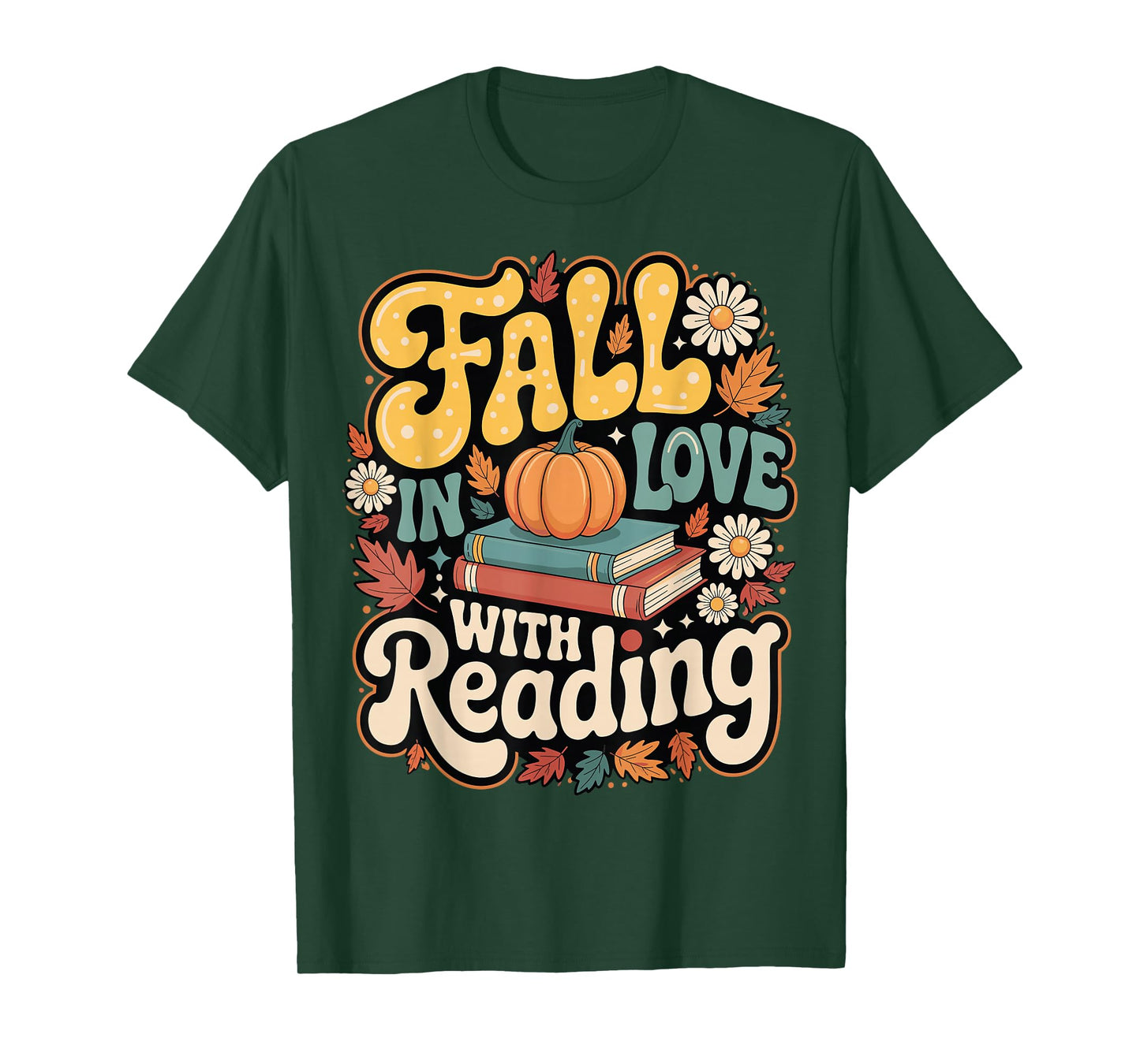 Fall in Love with Reading Autumn Librarian Cute Book Lover T-Shirt