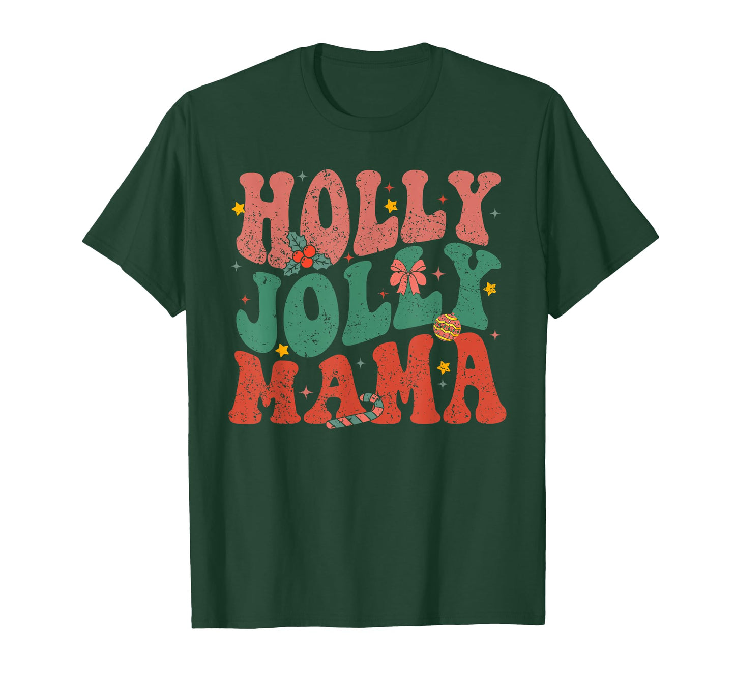 Retro Holly Christmas Jolly Mama, Merry Christmas Holiday T-Shirt