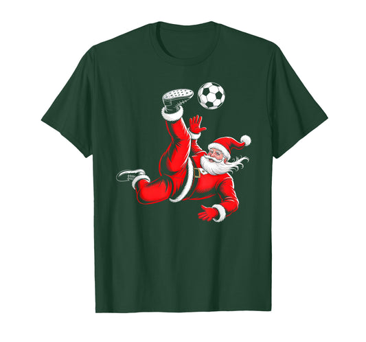 Santa Playing Soccer Ball Sports Christmas Soccer Player T-Shirt