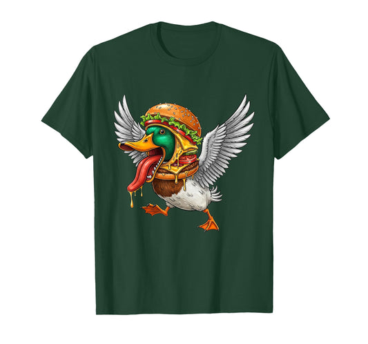 Funny Halloween Screaming Duck Cheeseburger Monster T-Shirt