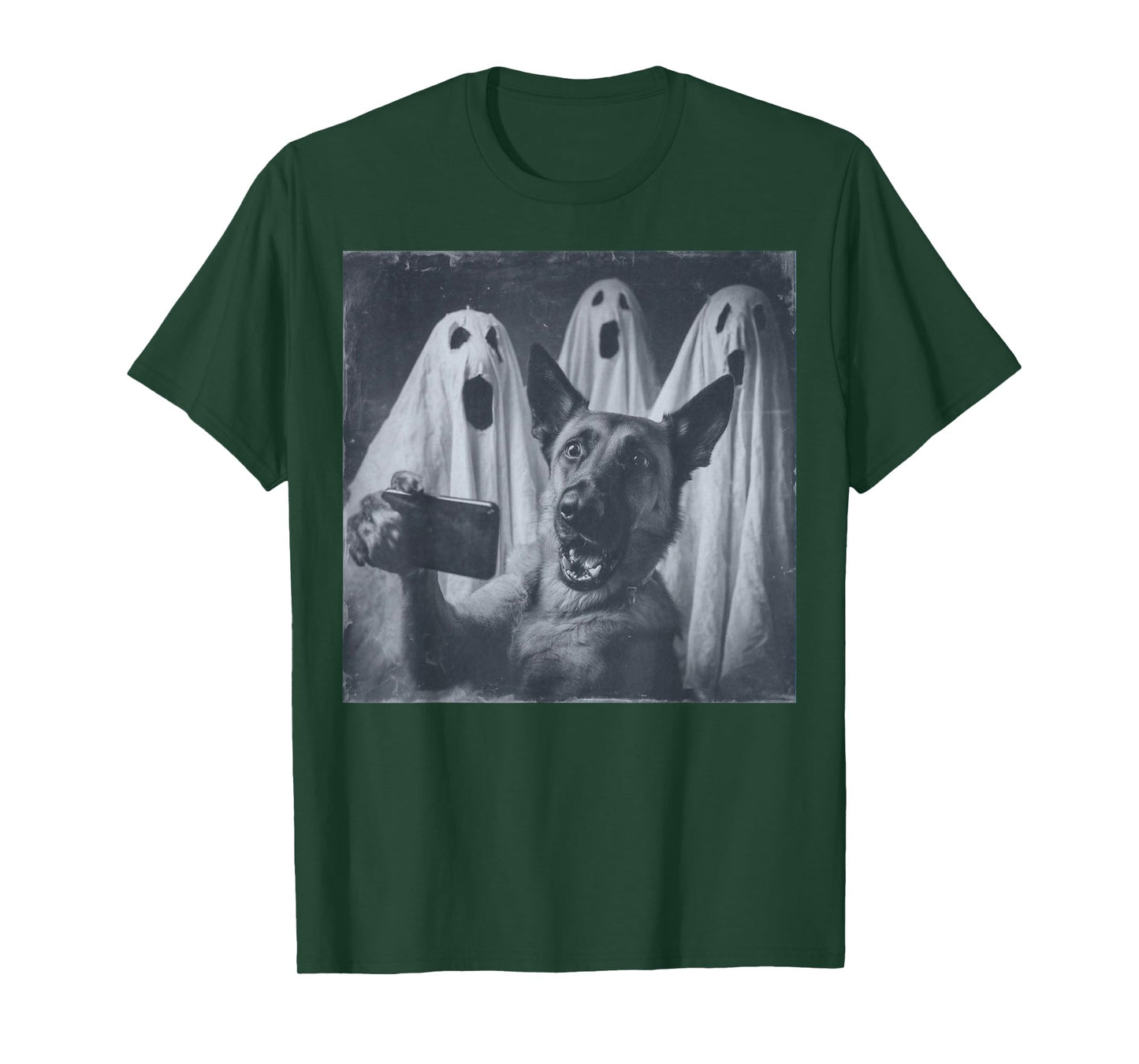 Funny Belgian Malinois Selfie Halloween Ghost Retro T-Shirt