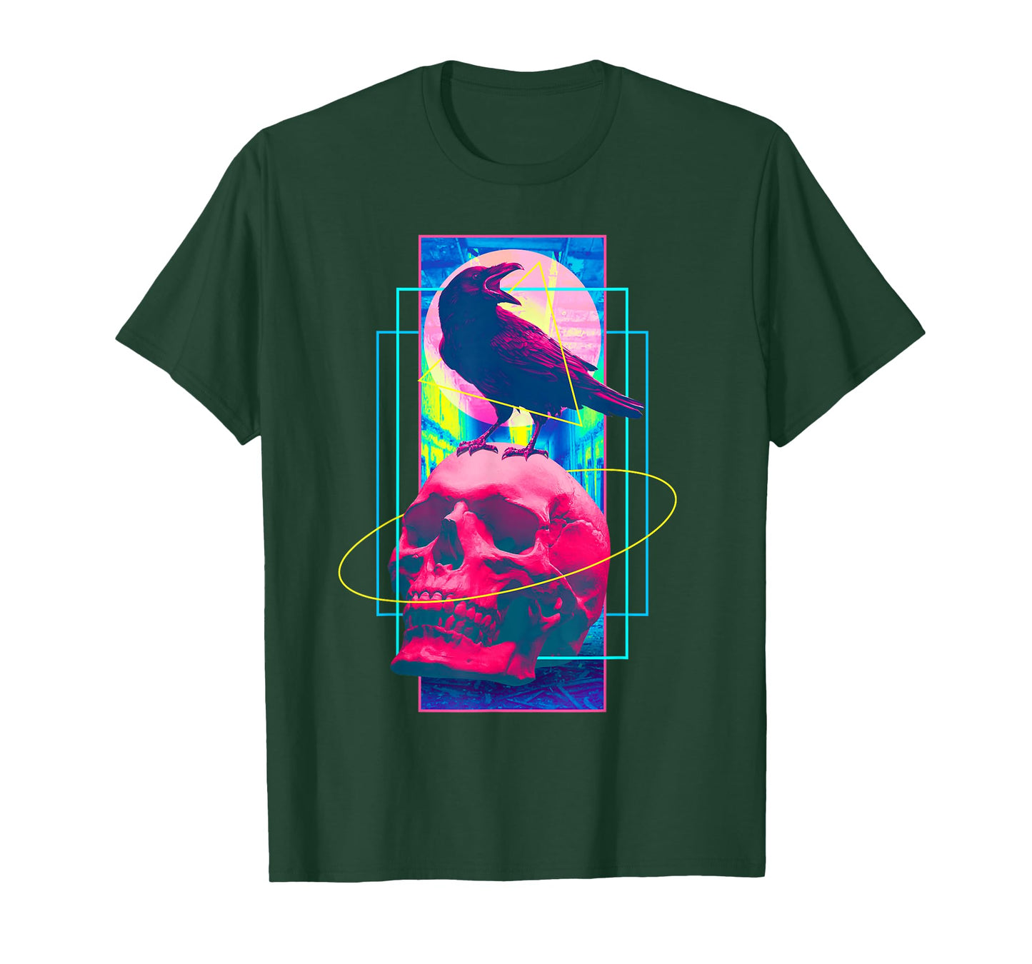 Vaporwave Skull Crow Halloween Retro Aesthetic Art T-Shirt