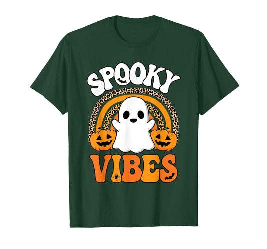 Spooky Vibes Ghost Pumpkin Halloween Rainbow Men Women Kids T-Shirt