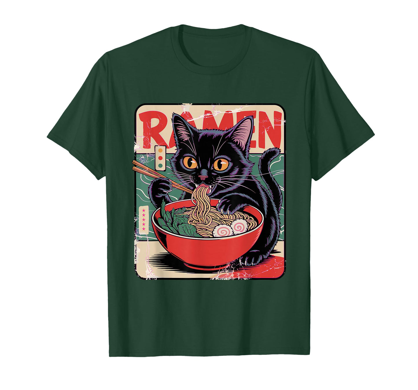 Cat Ramen Anime Design For Women Men Kids Adults Funny Cat T-Shirt