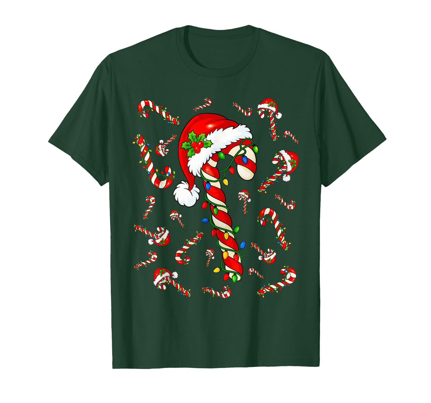 Red and White Candy Cane Santa Christmas Xmas Lights T-Shirt