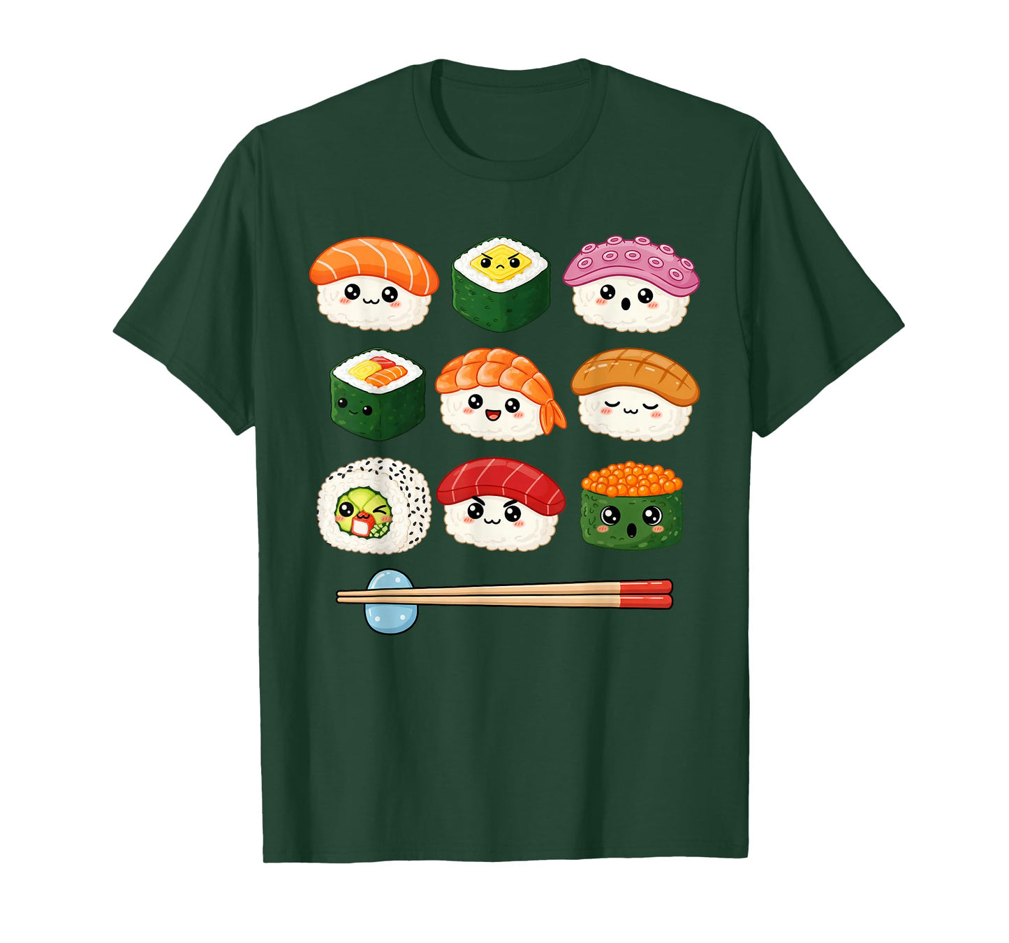 Happy Sushi Anime Kawaii Set Otaku Manga Japanese Food Lover T-Shirt
