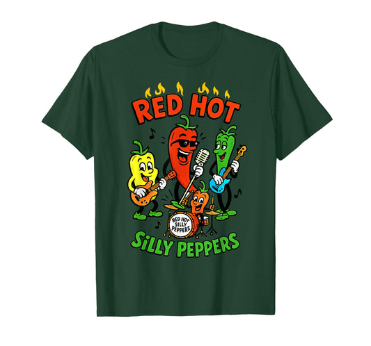 Red Hot Silly Peppers Vintage Cartoon | Funny Veggie Band T-Shirt