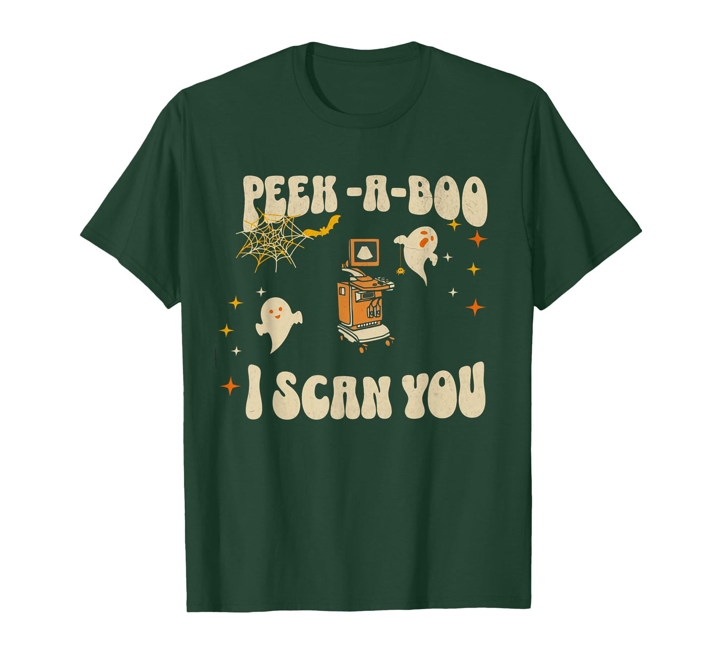 Retro Ultrasound Peek-A-Boo Halloween Ghost Sonography Crew T-Shirt