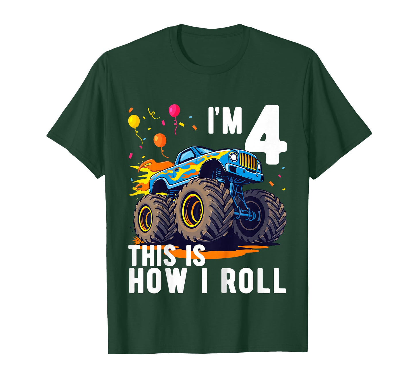 Kids Birthday Monster Truck 4 Year Old Boy 4th Birthday Party T-Shirt