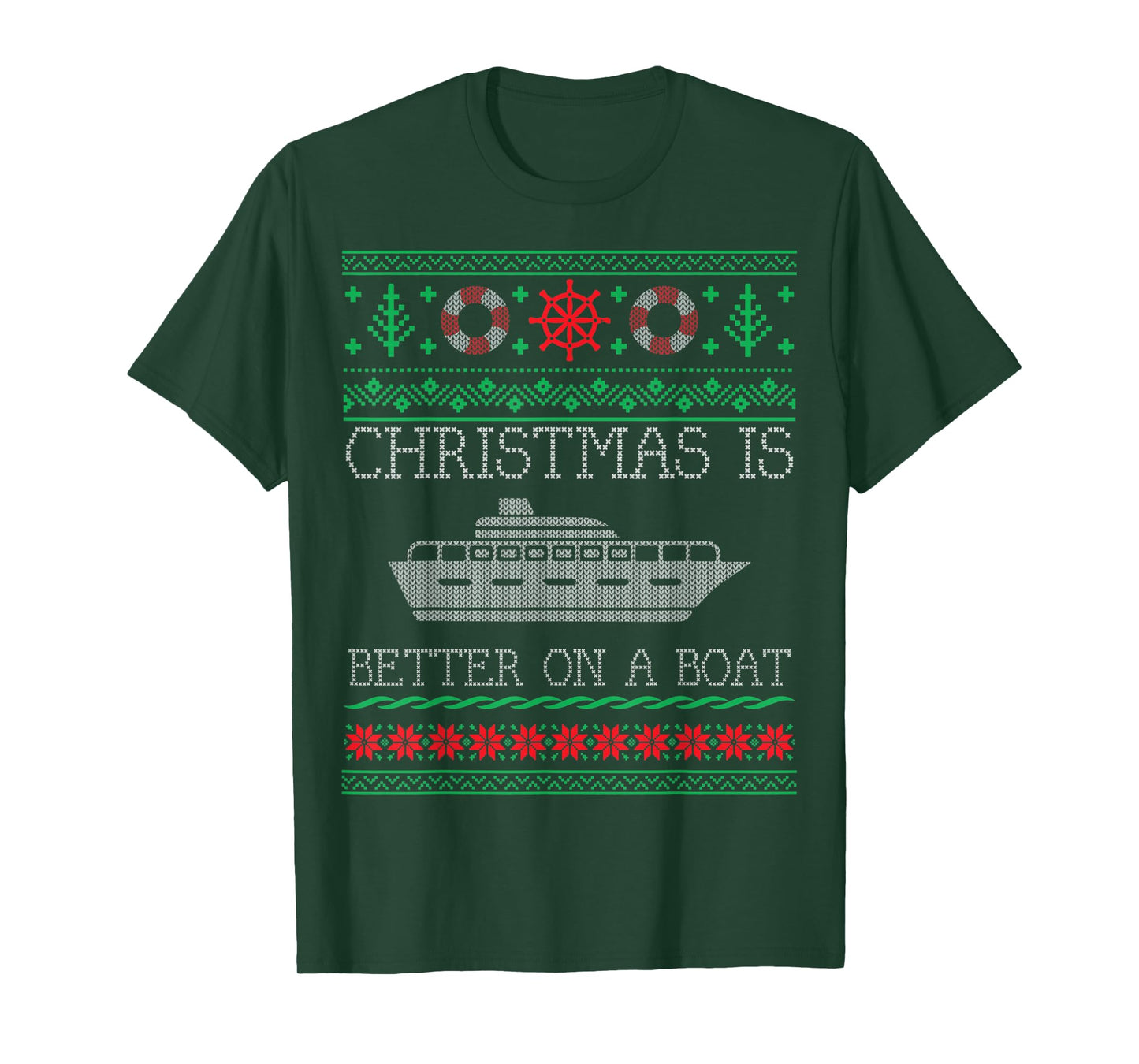 Boating Christmas Is Better On Pontoon Boat Ugly Christmas T-Shirt