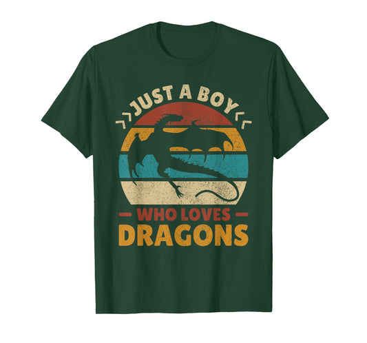 Just A Boy Who Loves Dragons Men Boys Kids Cute Retro Dragon T-Shirt