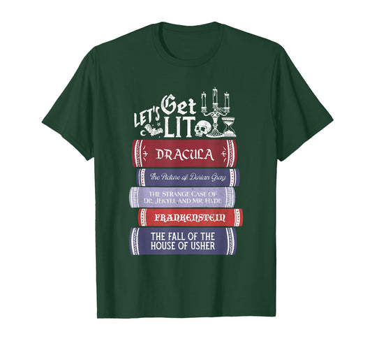 Let's Get Lit - Vintage Horror Book Lovers Bookworm Reading T-Shirt