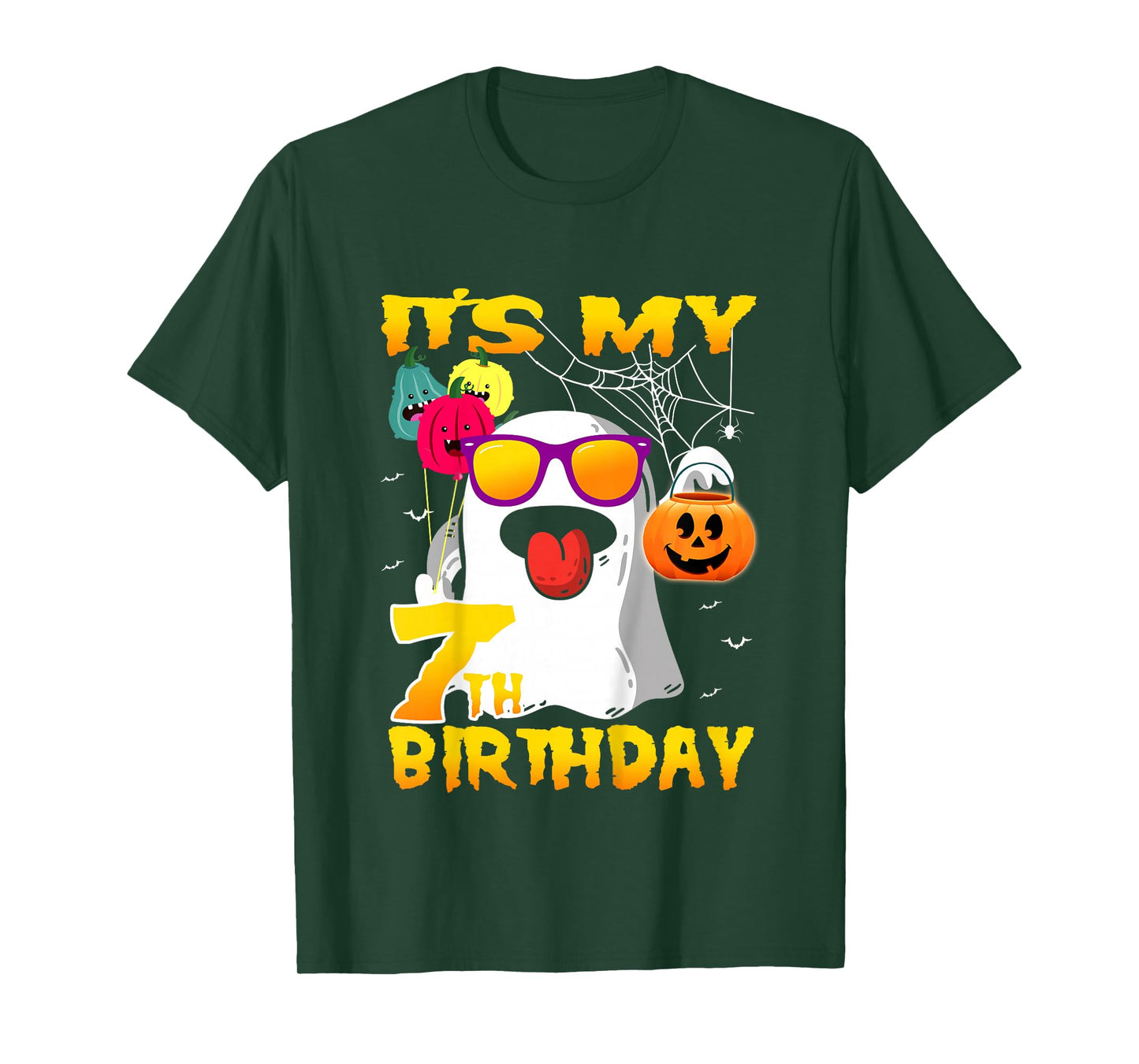 Kids It's My 7th Birthday Ghost Pumpkin Halloween Party 7 yrears T-Shirt
