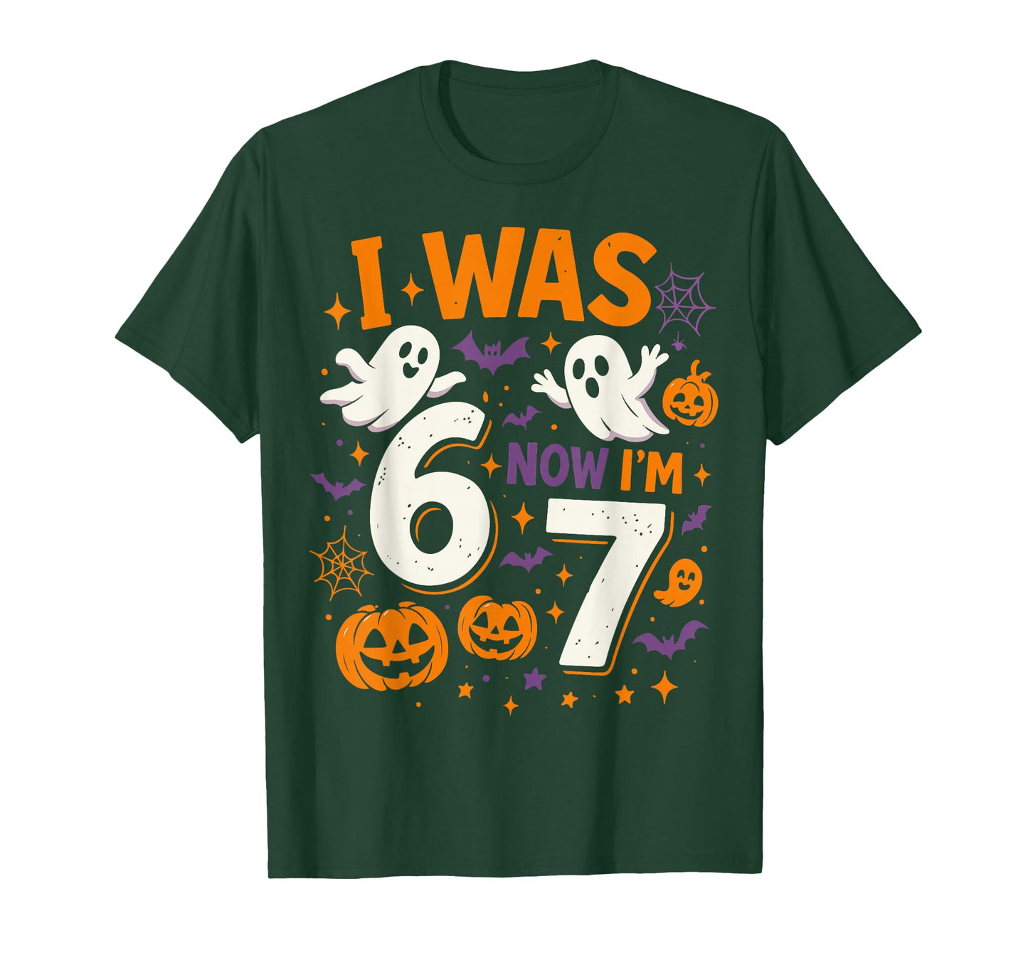 7 Year Old Birthday I was 6 Now I'm 7 Funny Halloween Ghost T-Shirt