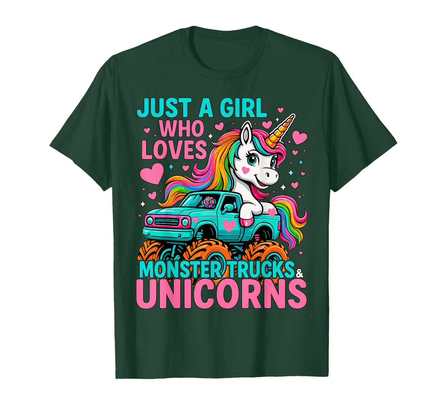 Just a Girl Who Loves Monster Trucks and Unicorns T-Shirt