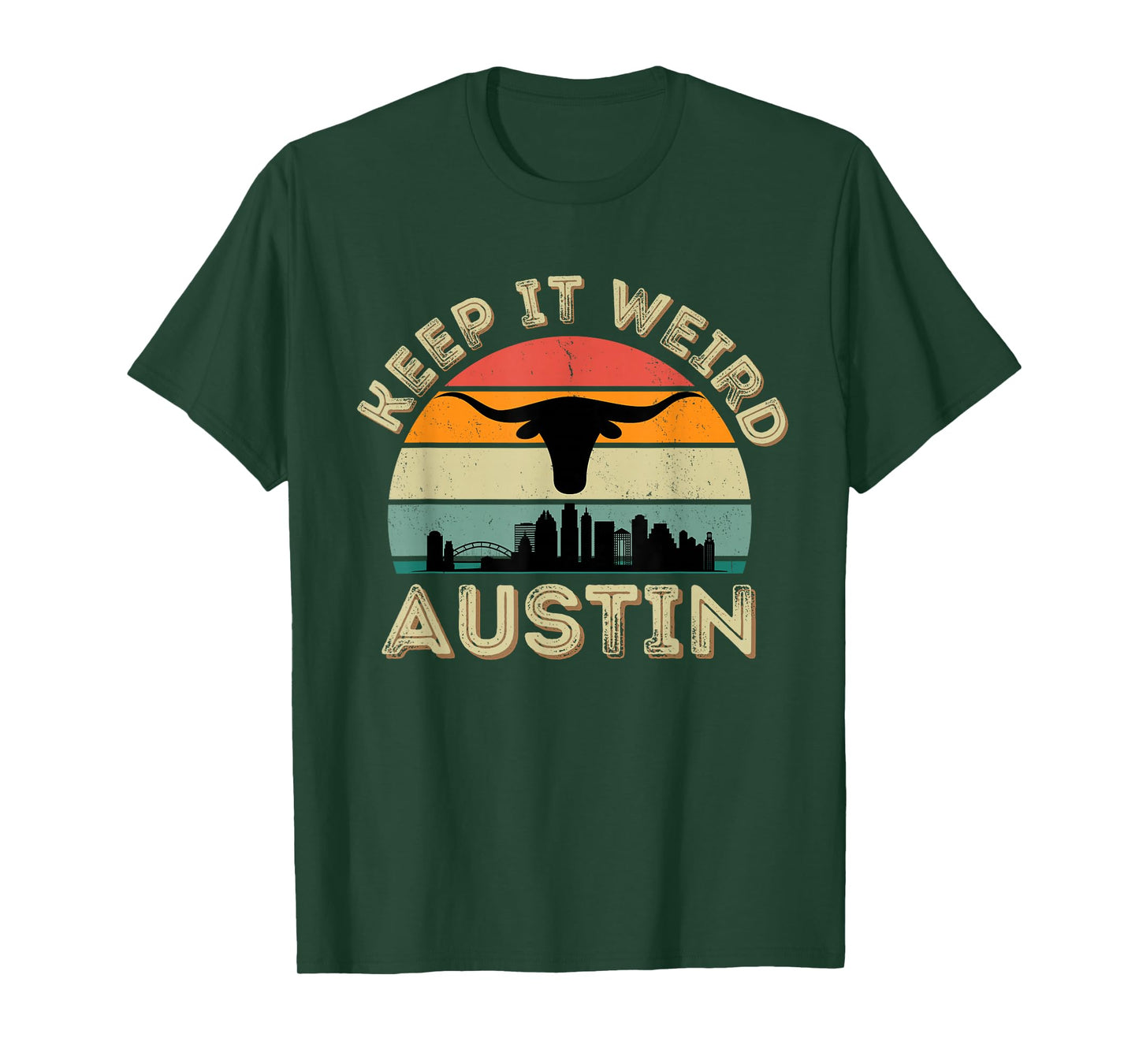 Vintage Austin, Texas Keep It Weird Longhorn Sunset Gift T-Shirt