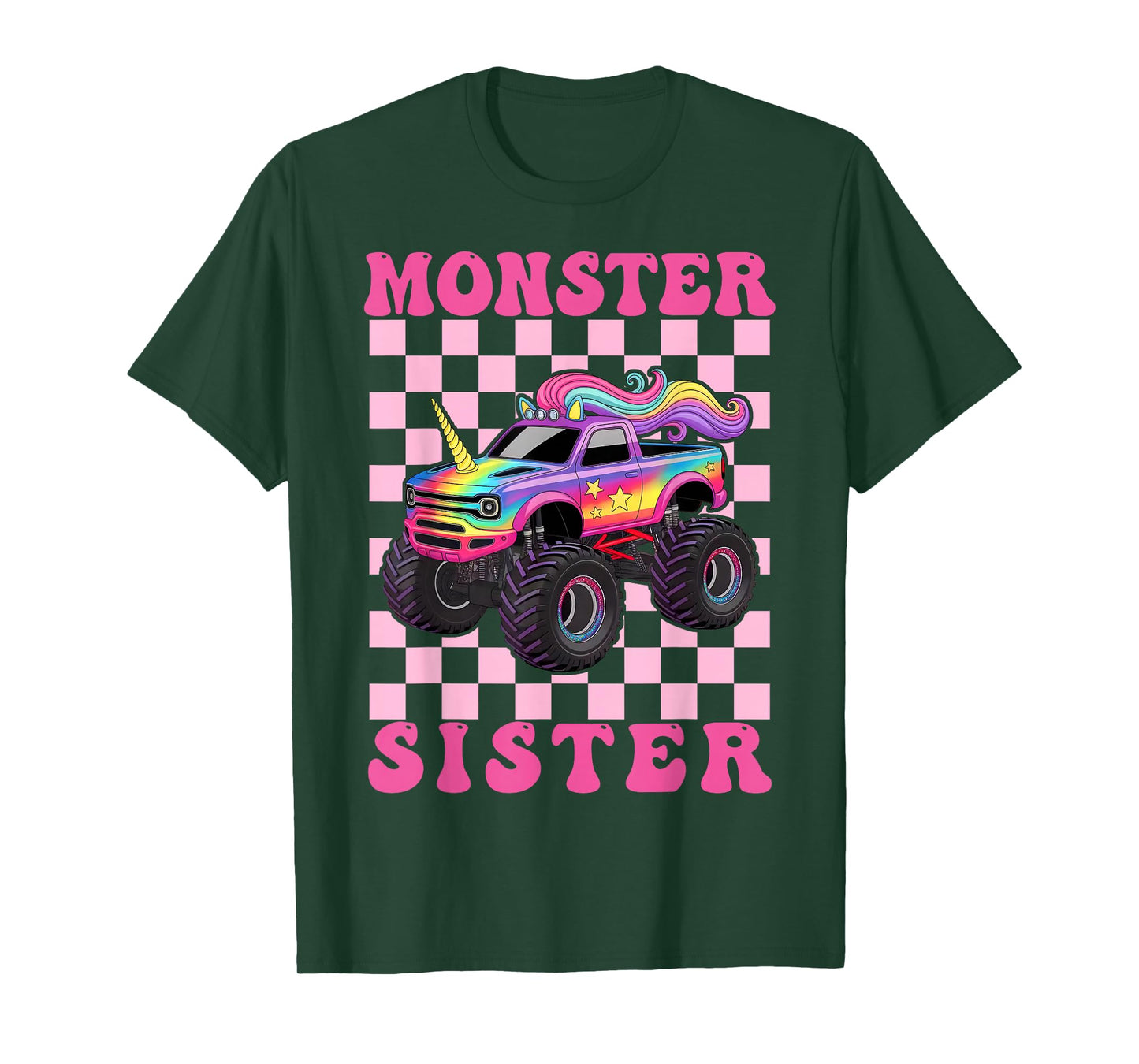 Monster Truck Sister Pink Monster Trucks Lover Groovy T-Shirt