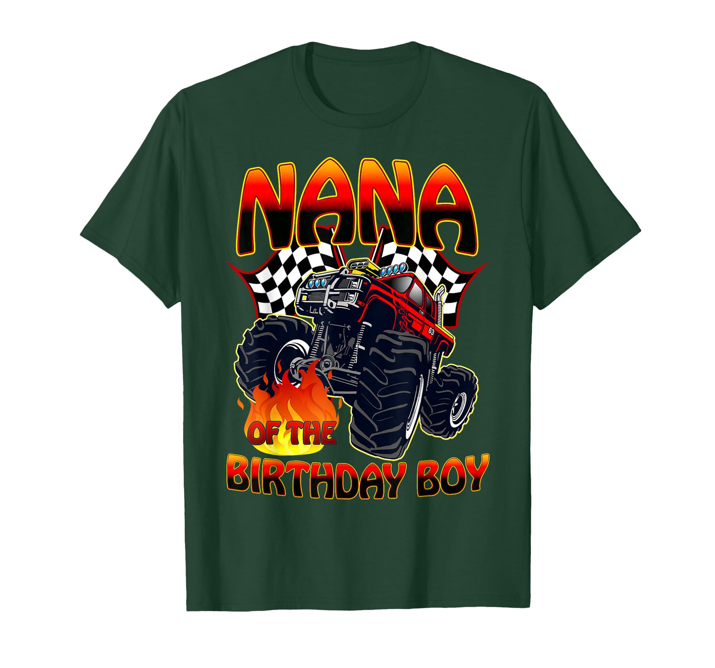 Nana of The Birthday Boy Monster Truck Racing Cars Matching T-Shirt