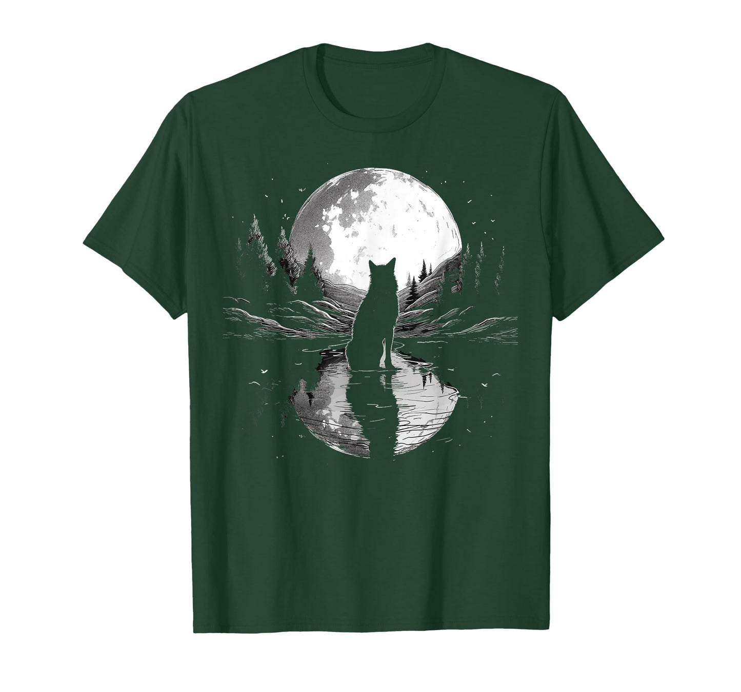 wolf looking moon on River for lover wolves wildlife animal T-Shirt