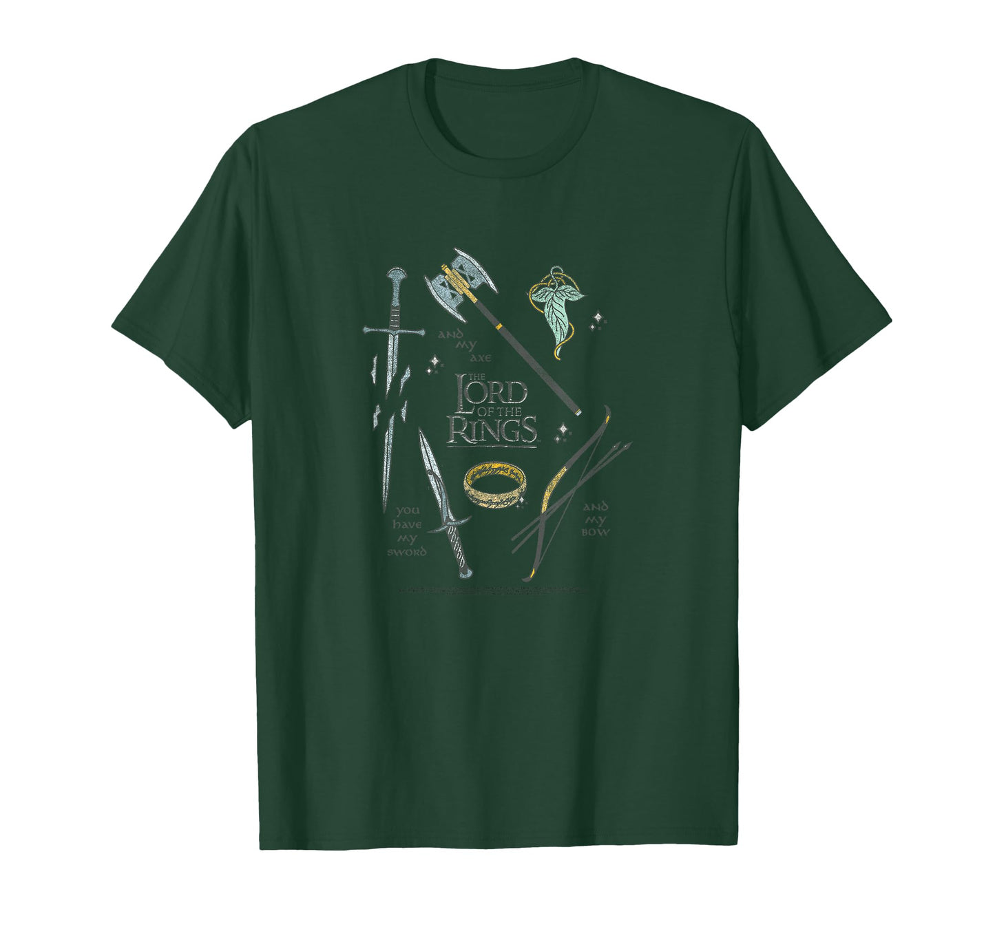Lord of The Rings Fellowship Weapons Grid T-Shirt Small