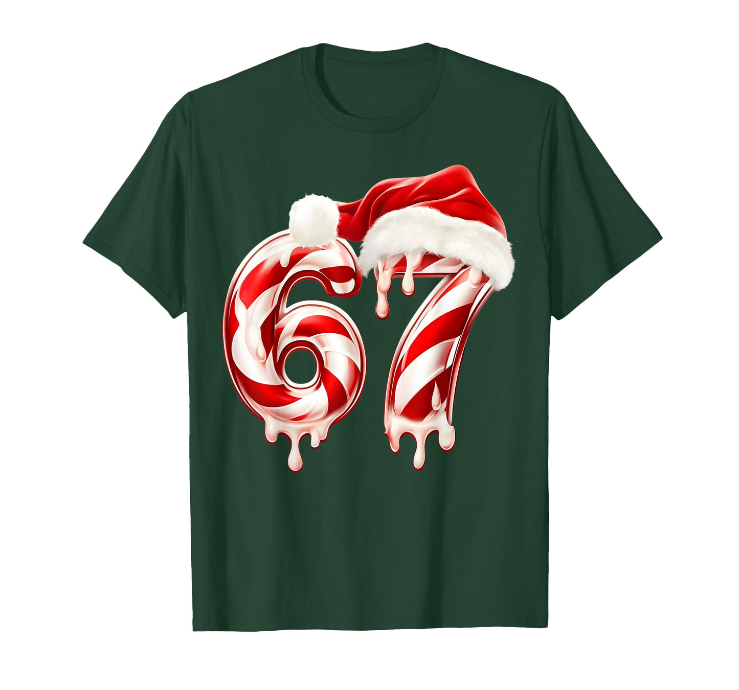 Melting Candy Cane 67 Christmas Design, Santa Hat Holiday T-Shirt