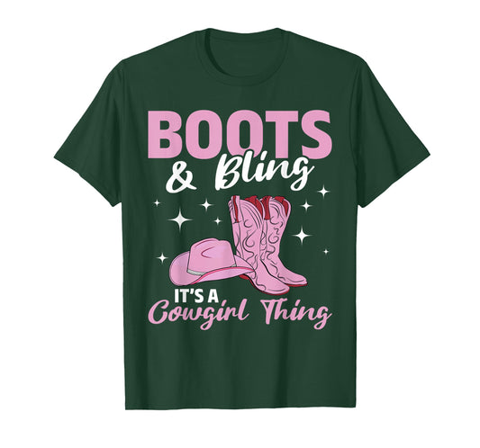 Rodeo Western Country Southern Cowgirl hat - Boots & Bling T-Shirt Small