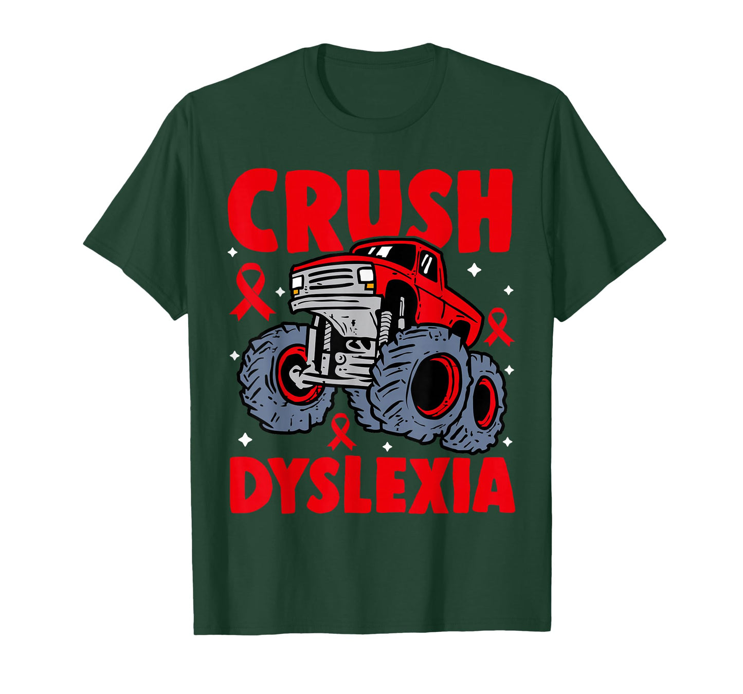 Crush Dyslexia Awareness Monster Truck Red Kids Boys Girls T-Shirt