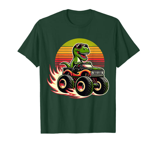 Dinosaur Sunglasses Retro Monster Truck T-Shirt