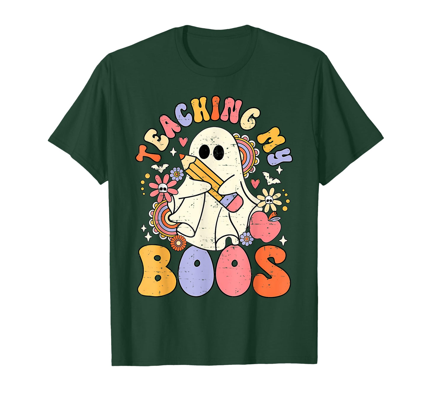 Teaching My Boos Cute Ghost Retro Groovy Teacher Halloween T-Shirt