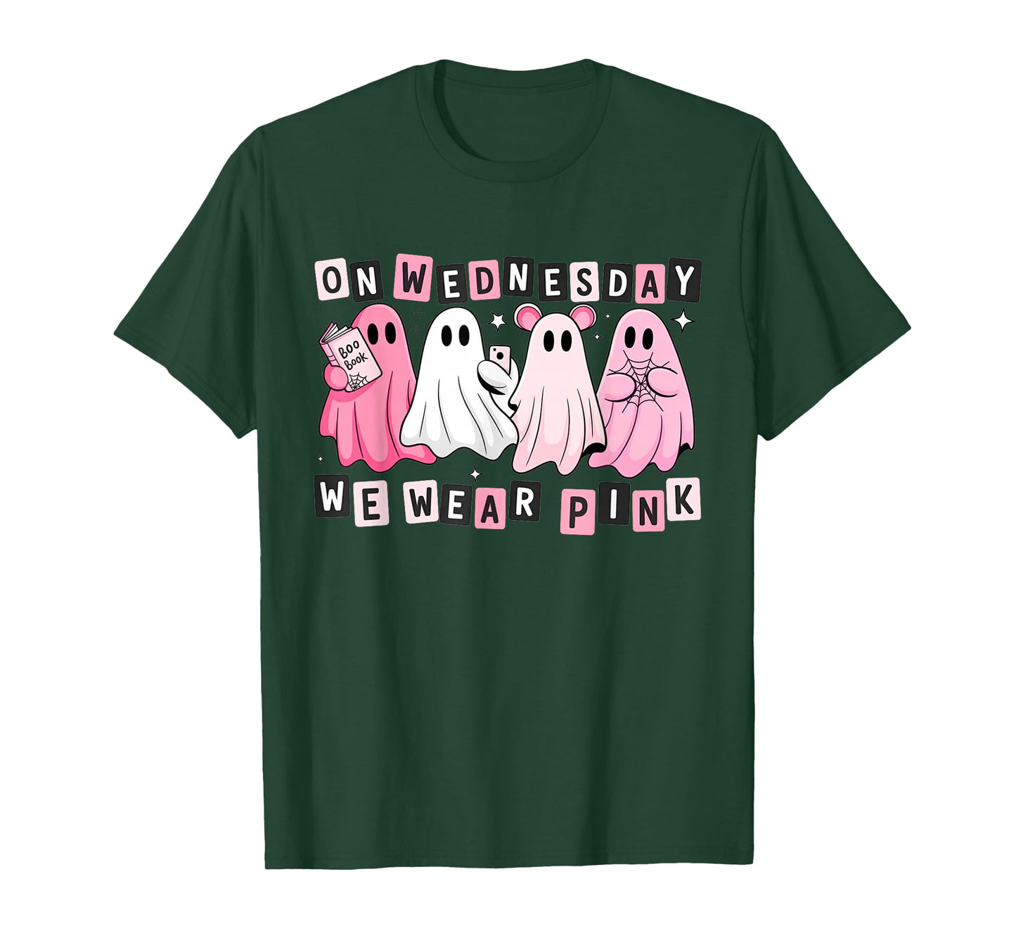 FUUNY On Wednesday We Wear Cute Pink Ghost Halloween T-Shirt