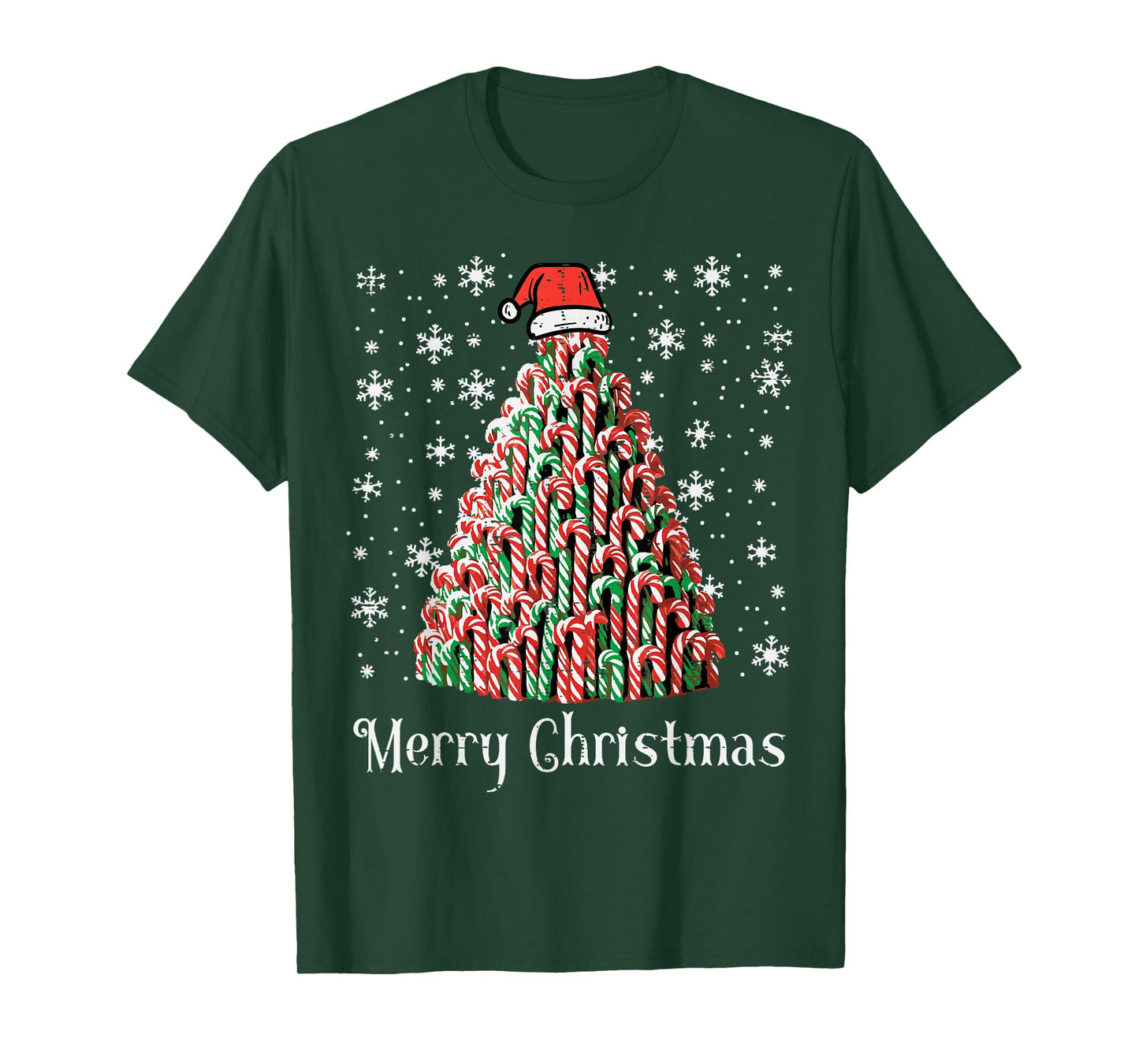 Merry Christmas Candy Cane Tree Xmas Kids Youth Men Women T-Shirt