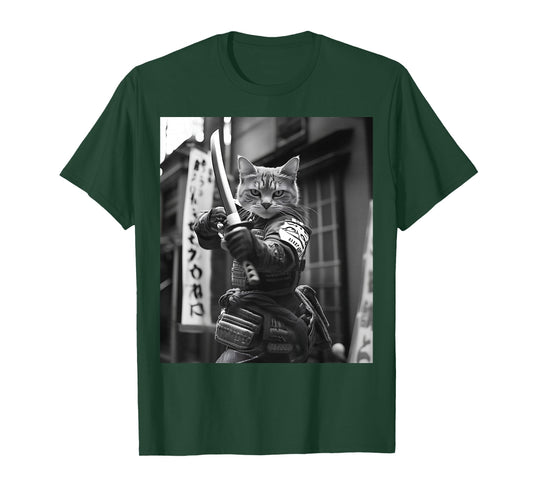Funny Japanese Samurai Cat Meme Martial Arts Dad Graphic Tee T-Shirt