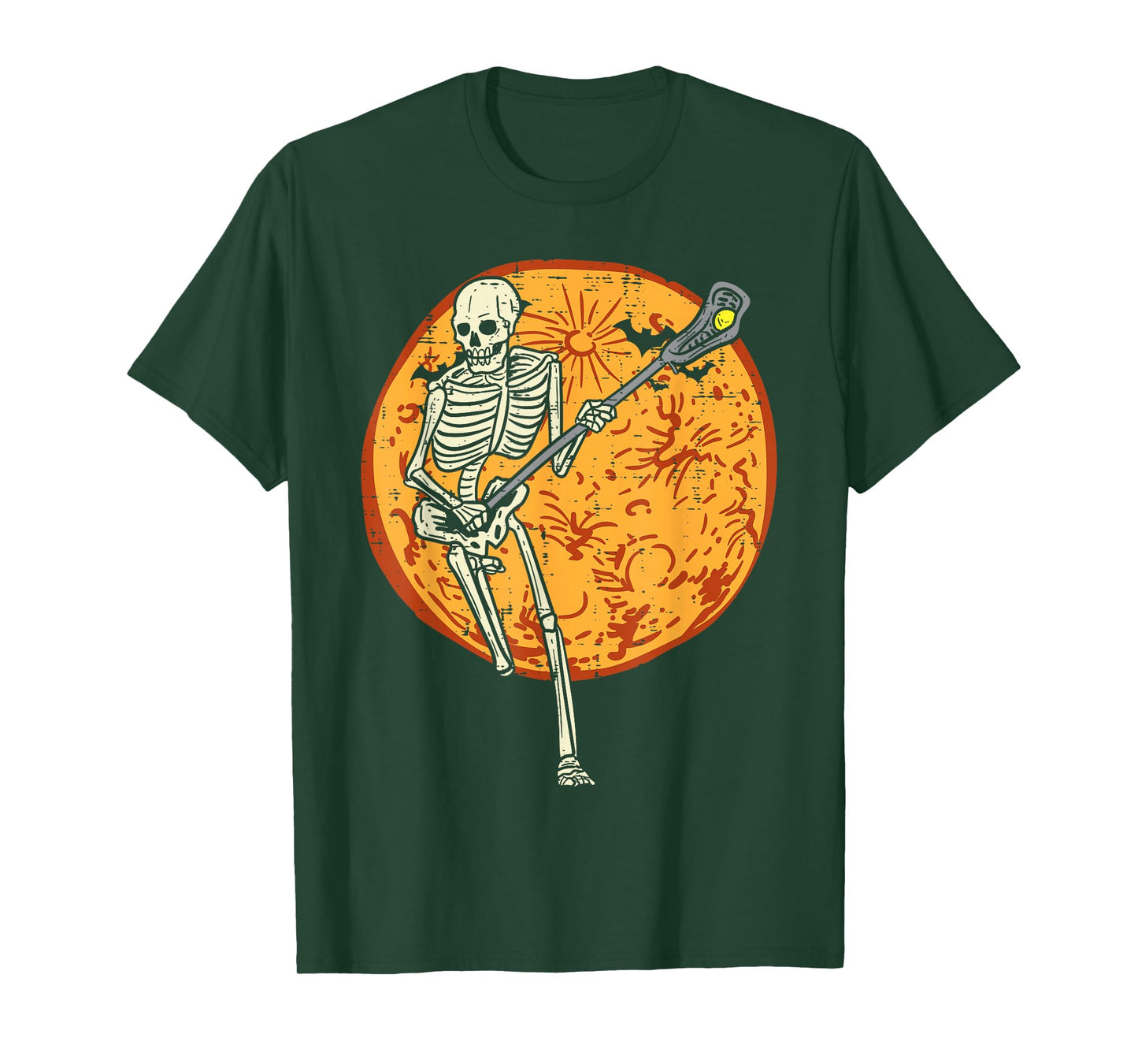 Lacrosse Skeleton Full Moon Sports Halloween Men Women T-Shirt