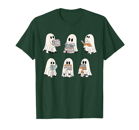 Retro Ghost Reading Books, Halloween bookish ghost bookworm T-Shirt