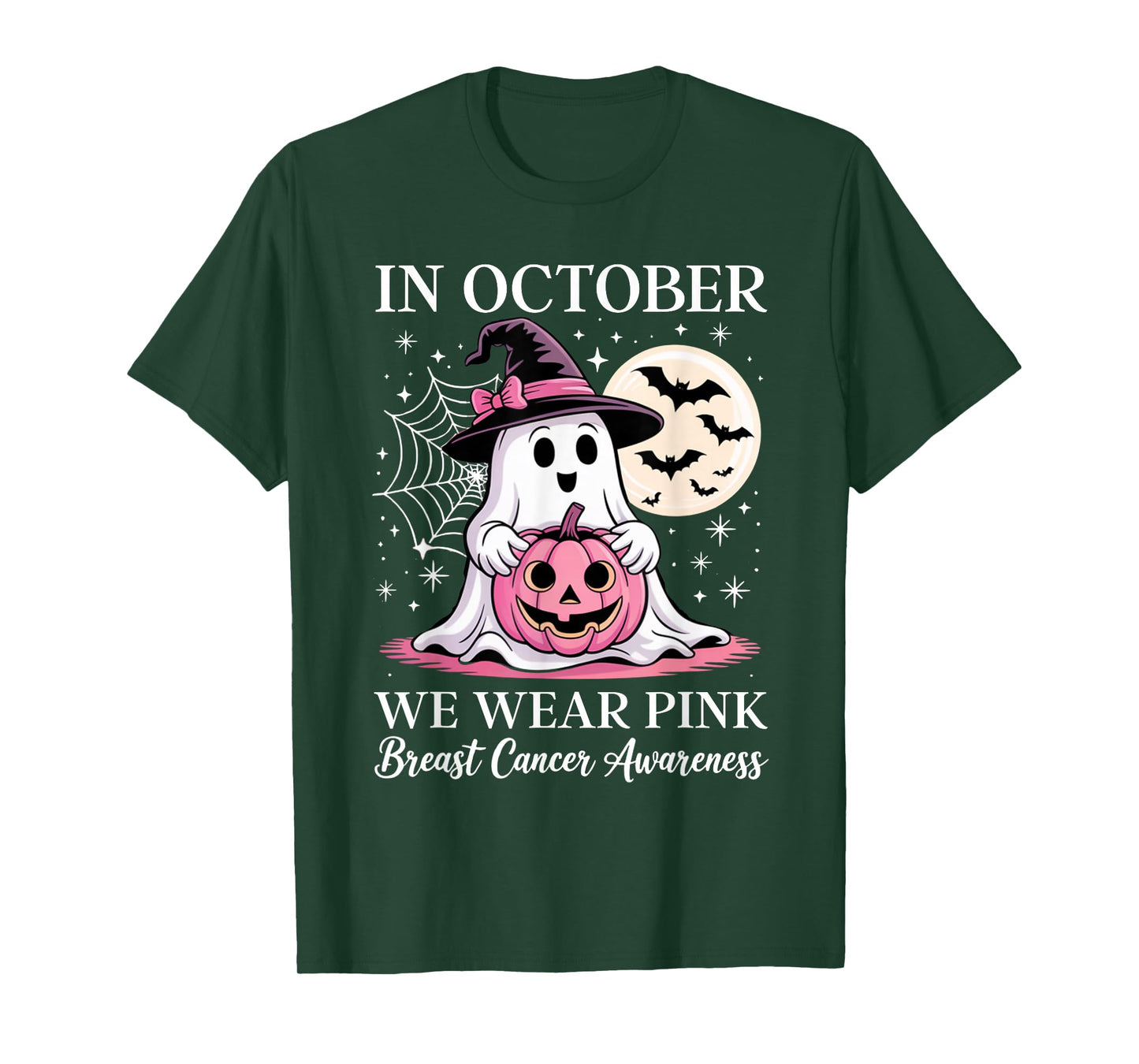 in October We Wear Pink Ghost Cute Breast Cancer Awareness T-Shirt