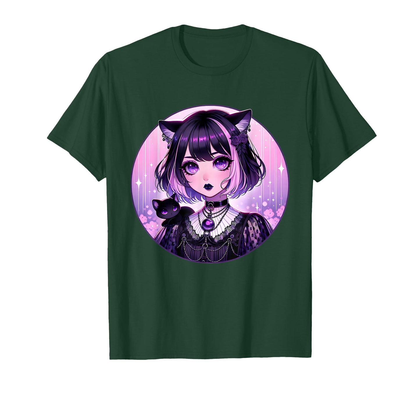 Japanese Gothic Kawaii Anime Pastel Goth Emo Witchy Cat Girl T-Shirt