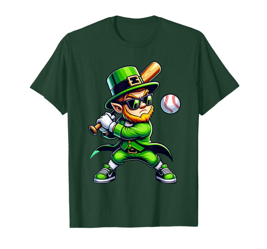 Leprechaun Playing Baseball St Patricks Day Sport Mens Boys T-Shirt