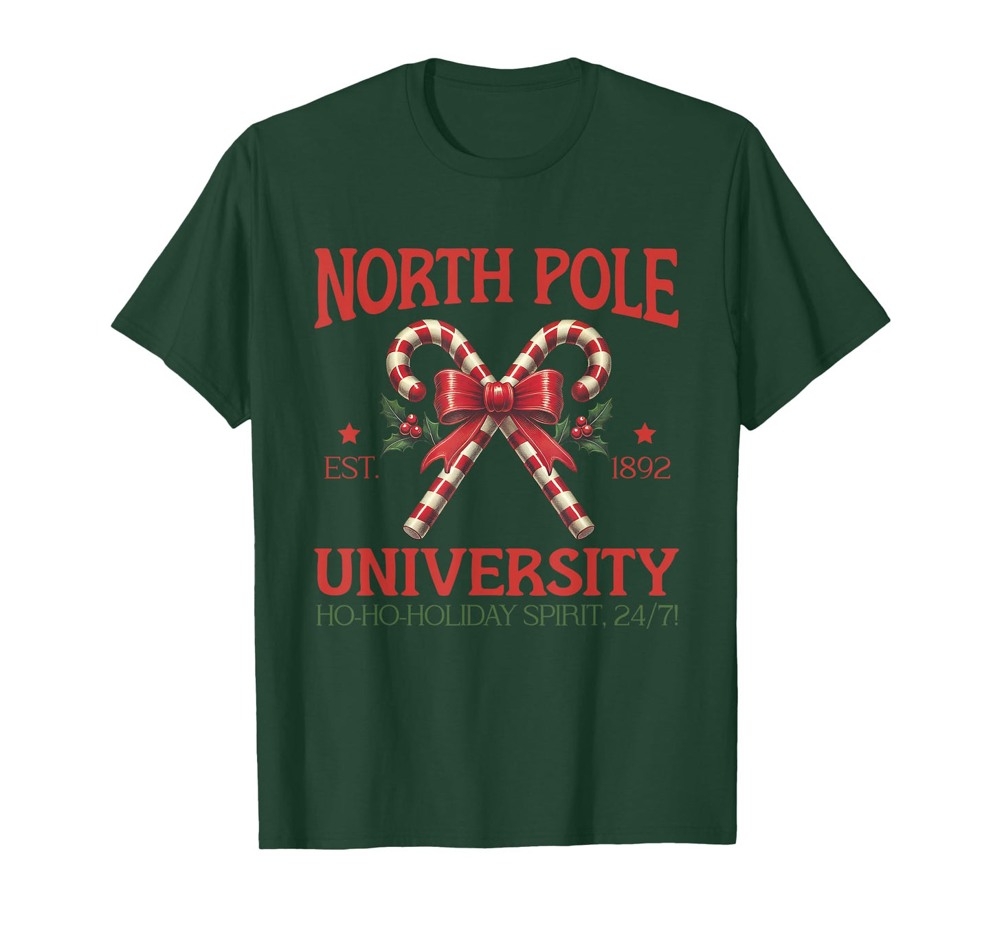 North Pole University Retro Christmas Candy Cane Holiday T-Shirt