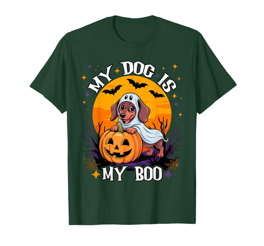 Dog Halloween Ghost Dachshund Pumpkin My Dog is My Boo T-Shirt