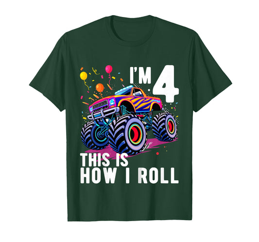 Kids Birthday Monster Truck 4 Year Old Boy 4th Birthday Party T-Shirt