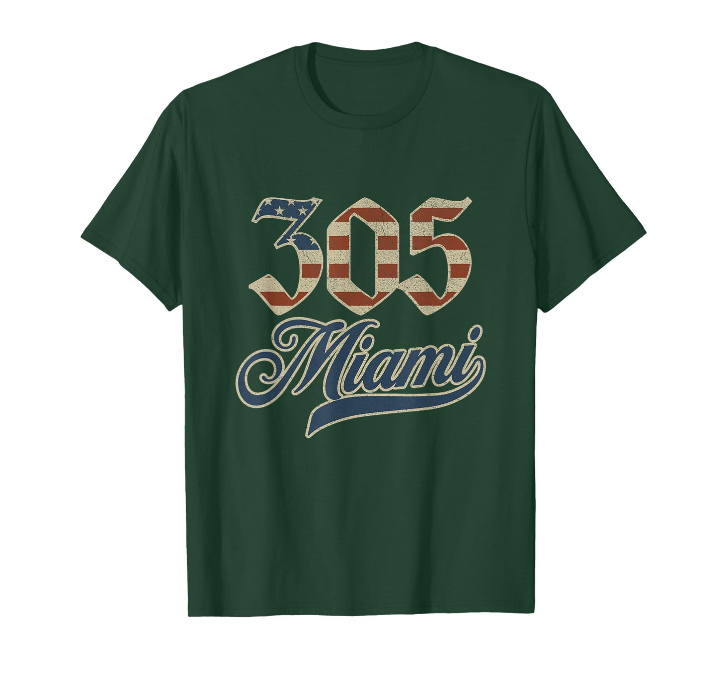 Vintage Miami 305 Area Code Patriot USA American Flag T-Shirt