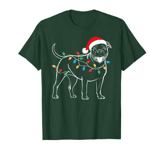 Pitbull Dog Christmas Tree Lights Xmas Pet Animal Dog Lover T-Shirt