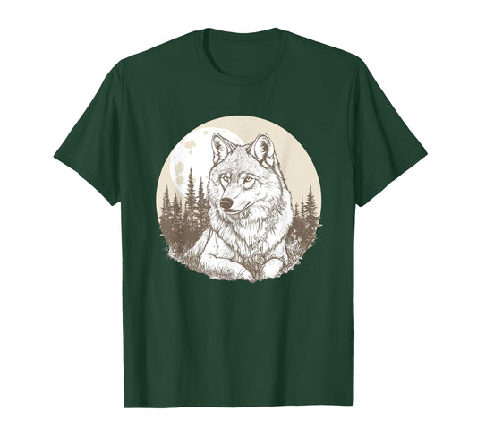 Wolf Under Full Moon In Forest T-Shirt