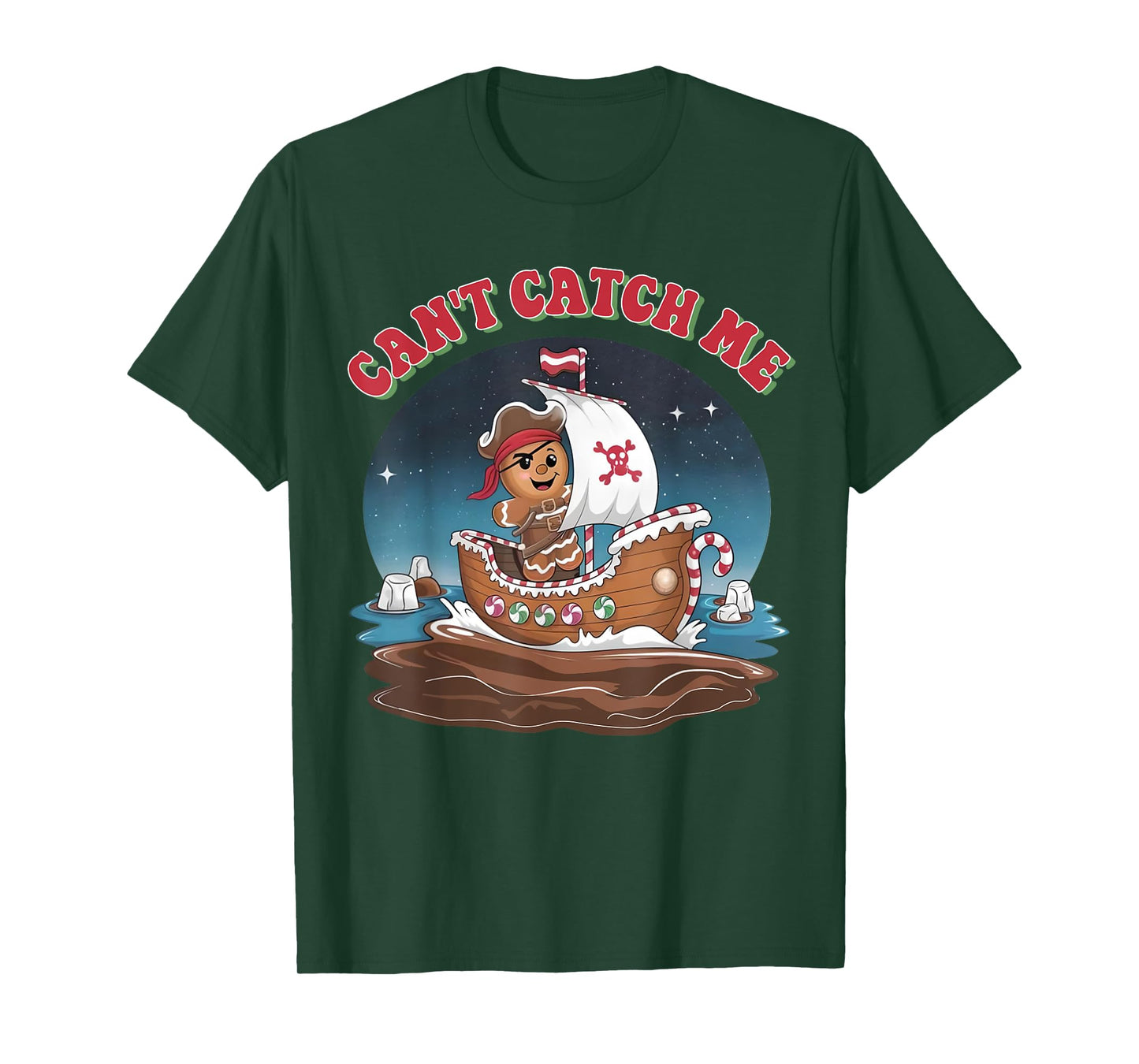 Can't Catch Me Retro Christmas Gingerbread Pirate Men Boy PJ T-Shirt
