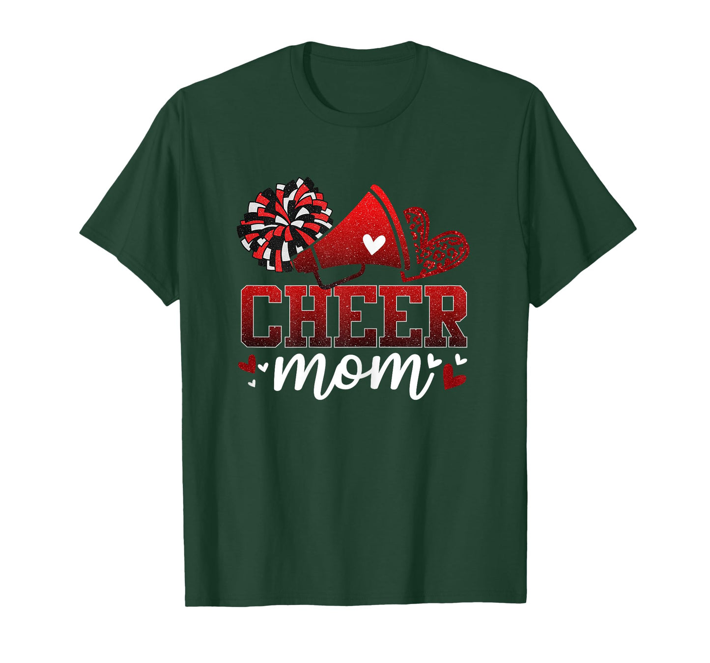 Football Cheer Mom Red Black Pom Leopard Cheerleader T-Shirt