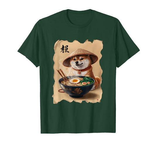Men Woman Kawaii Eating Ramen Japanese Shiba Inu T-Shirt