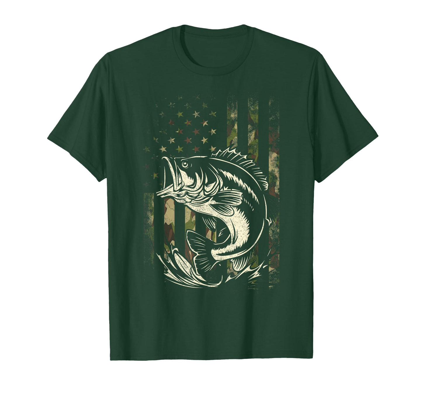 Fishing Camouflage US American Flag Bass Fish Fisherman Camo T-Shirt