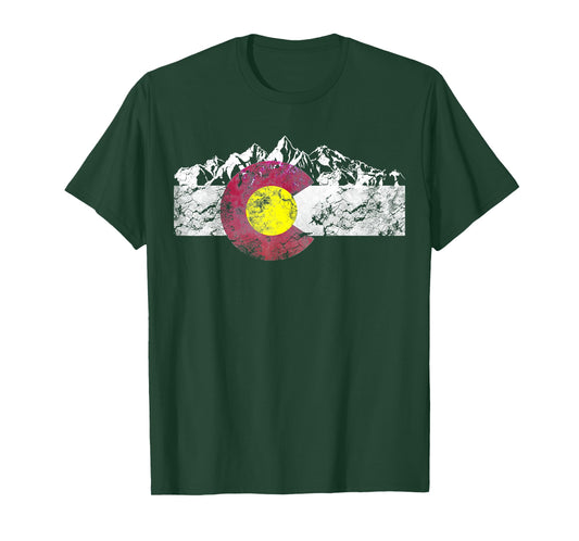 Colorado Flag Mountains Retro Vintage Distressed Graphic Tee T-Shirt