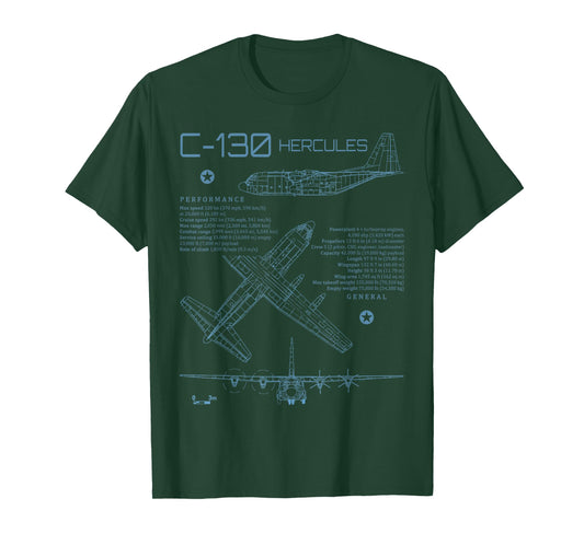 C-130 Turboprop US Military Transport Aircraft Blueprint T-Shirt