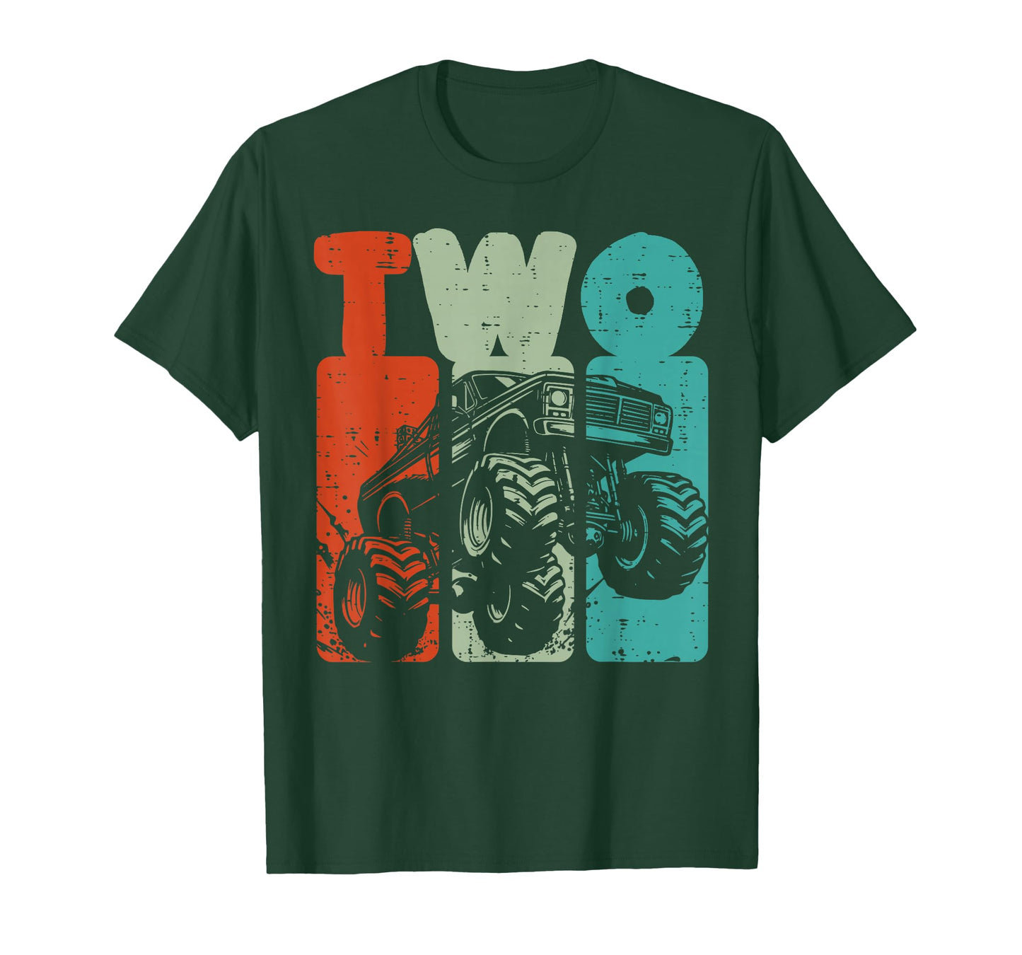 2nd Birthday Monster Truck Two Retro 2 Bday Toddler Boys Kid T-Shirt
